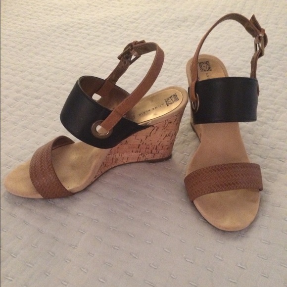 Anne Klein iFlex Brown & Blue Cork Heel Wedges - Picture 2 of 4